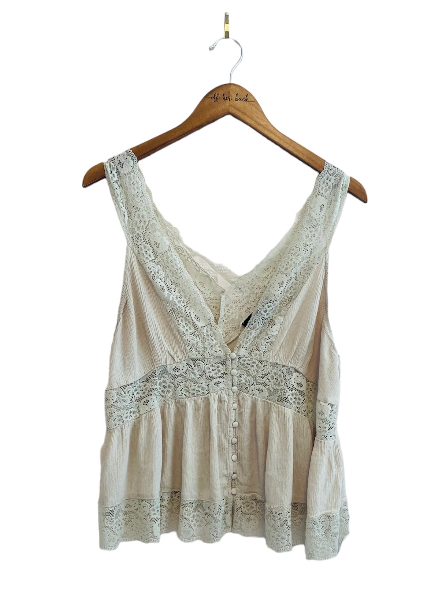 Cream Button-up Lace Tank Size: 3X (Best fit XL)