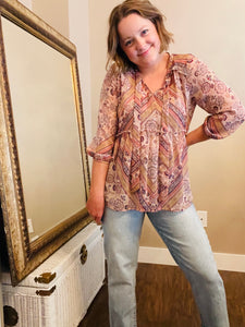 Multi Color Printed Blouse Size: Small