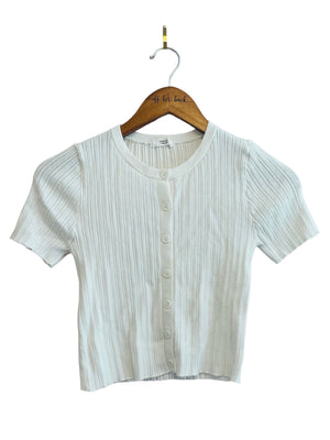 Short Sleeve White Button Down Sweater Size: Large (Best fit Med)