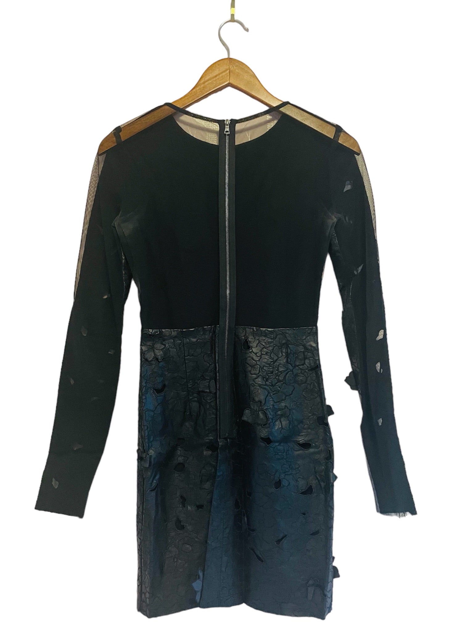 Floral Cut Out Leather Dress W/Sheer Back -Size: 0
