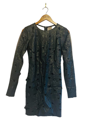 Floral Cut Out Leather Dress W/Sheer Back -Size: 0