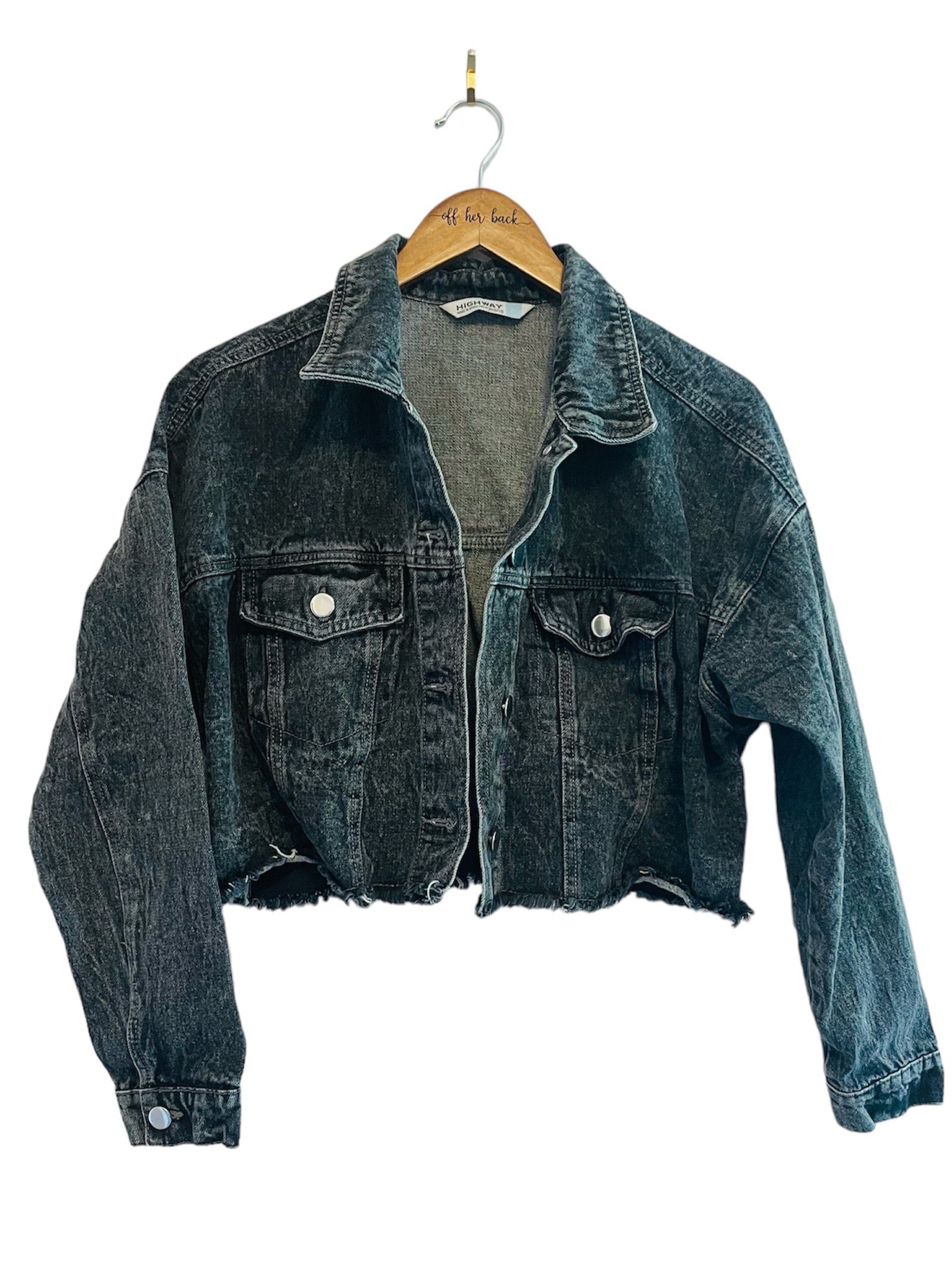 Black Washed Cropped Denim Jacket Size: Large