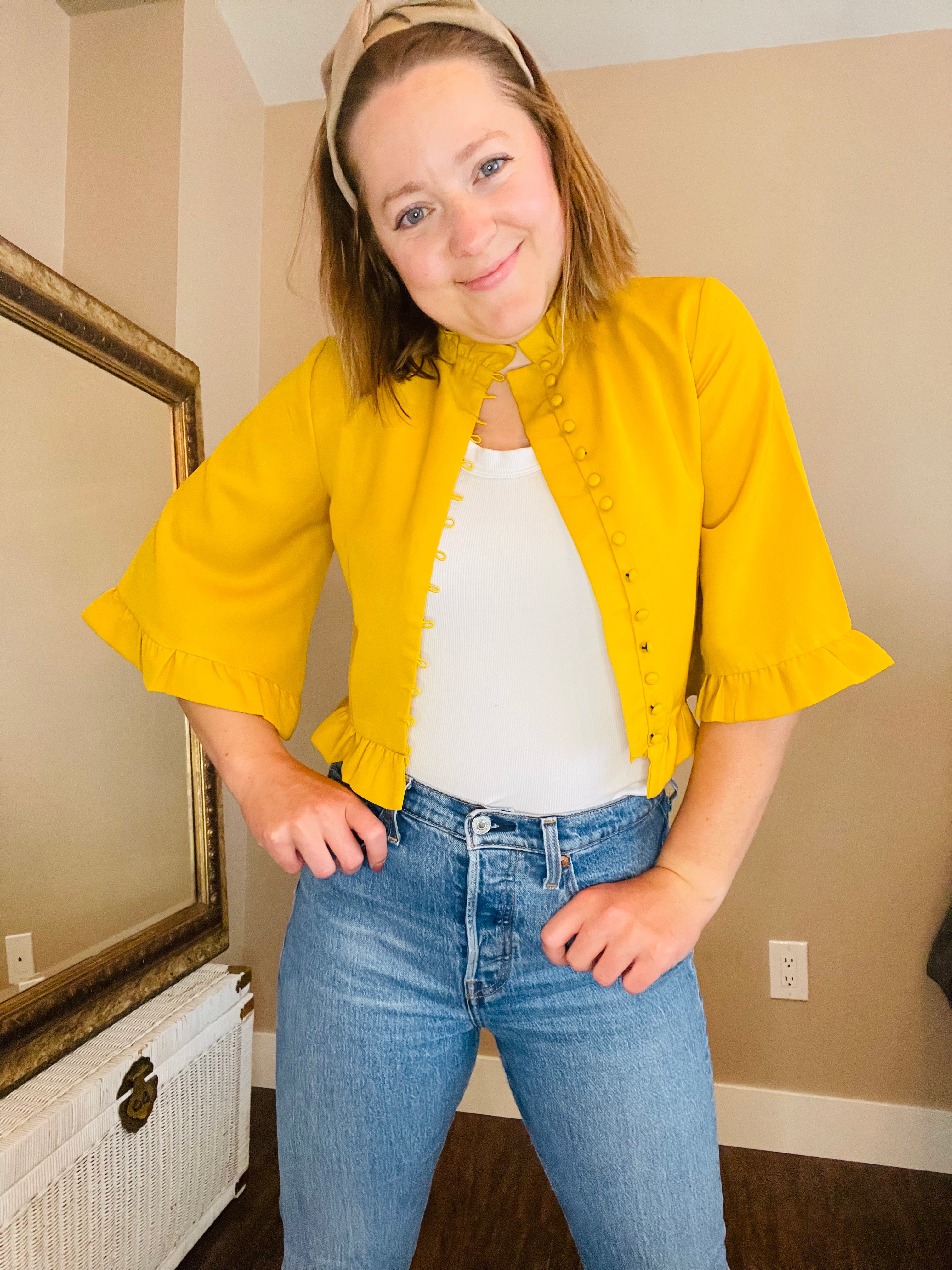 Button Up Mustard Top Size: Small