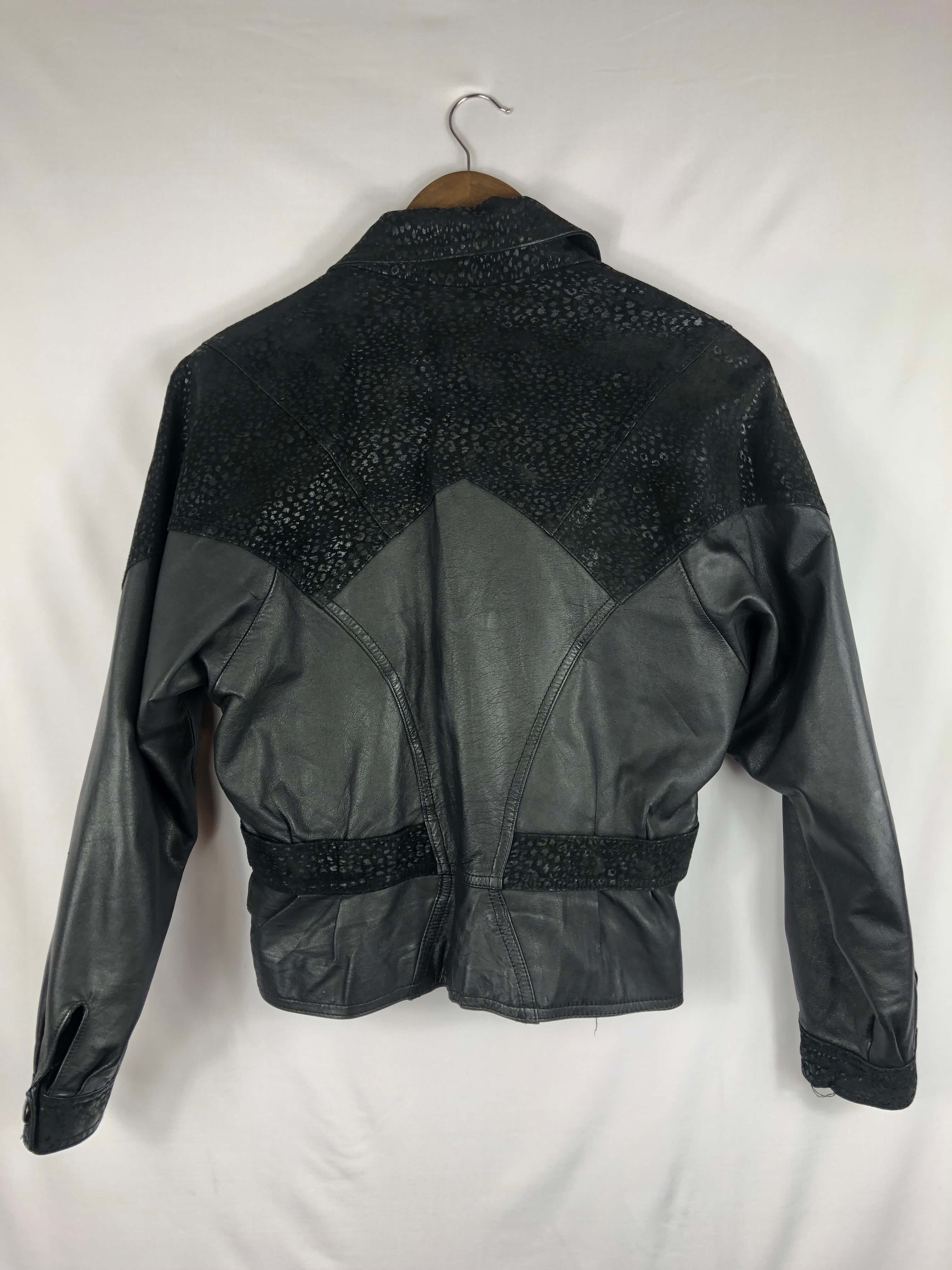 Black Leather Jacket W/ Cheetah Print- Size: Small