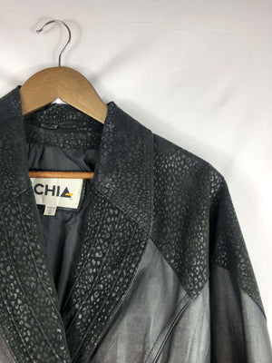 Black Leather Jacket W/ Cheetah Print- Size: Small