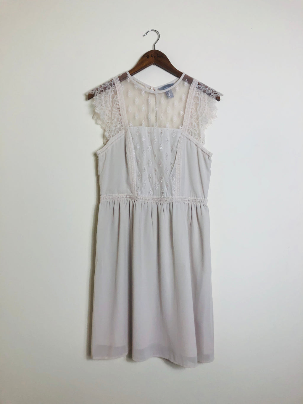 Eyelash Sleeve Champagne Dress-Size: 10