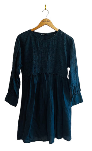 Embroidered Charcoal Long Sleeve Mini Dress Size: XSmall