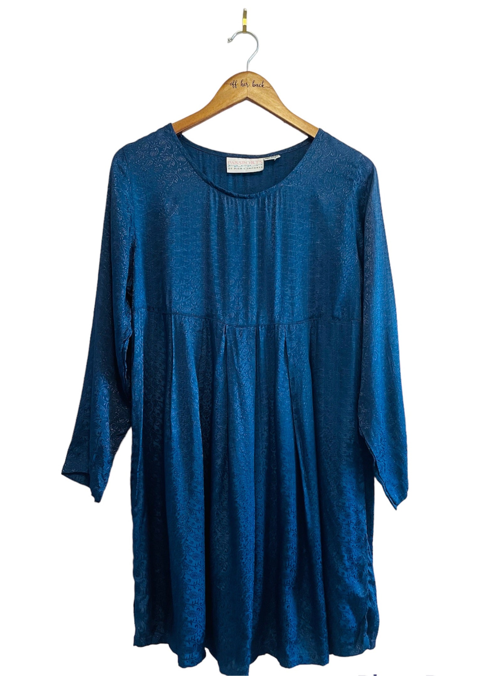Paisley Silky Navy Long Sleeve Dress Size: Small